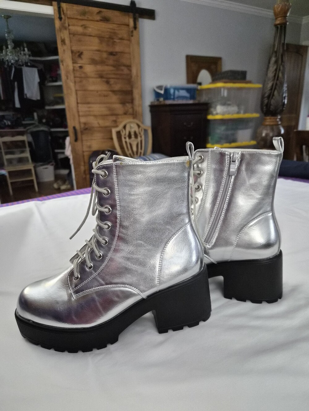 Brand New Silver Zip-up Ankle Boots